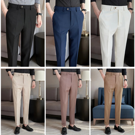 Men's Slim Fit Tapered Dress Pants Apricot Pearlescent Texture Business Casual Suit