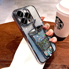 Bling Case For iPhone 16 15 14 13 12 Pro Max 15Pro 14Pro Lovely Clear Transparent Straw Cup Cover Insert Glitter Paper