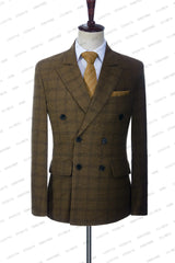 Mens Beach Wedding attire: Men Suits Double Breasted Summer Slim Fit Brown Linen