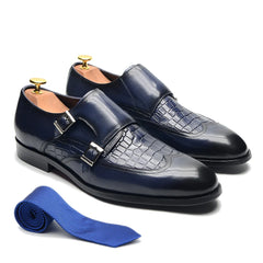 Classic Style Mens Double Buckle Monk Strap Dress Shoes Genuine Leather
