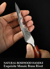 3.5'' Inch Paring Kitchen Knife Handmade Damascus Steel Rosewood Handle