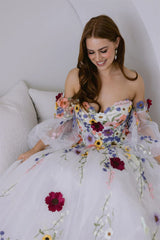 Homecoming Dresses: Embroidery Tulle Fabric Prom Dress Detachable Train Prom Dress