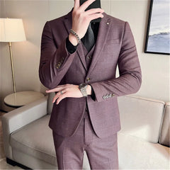 Beach Wedding Outfit Men: 3 Pieces Compete Sets (Jacket+Vest+Pants) Classic Plaid