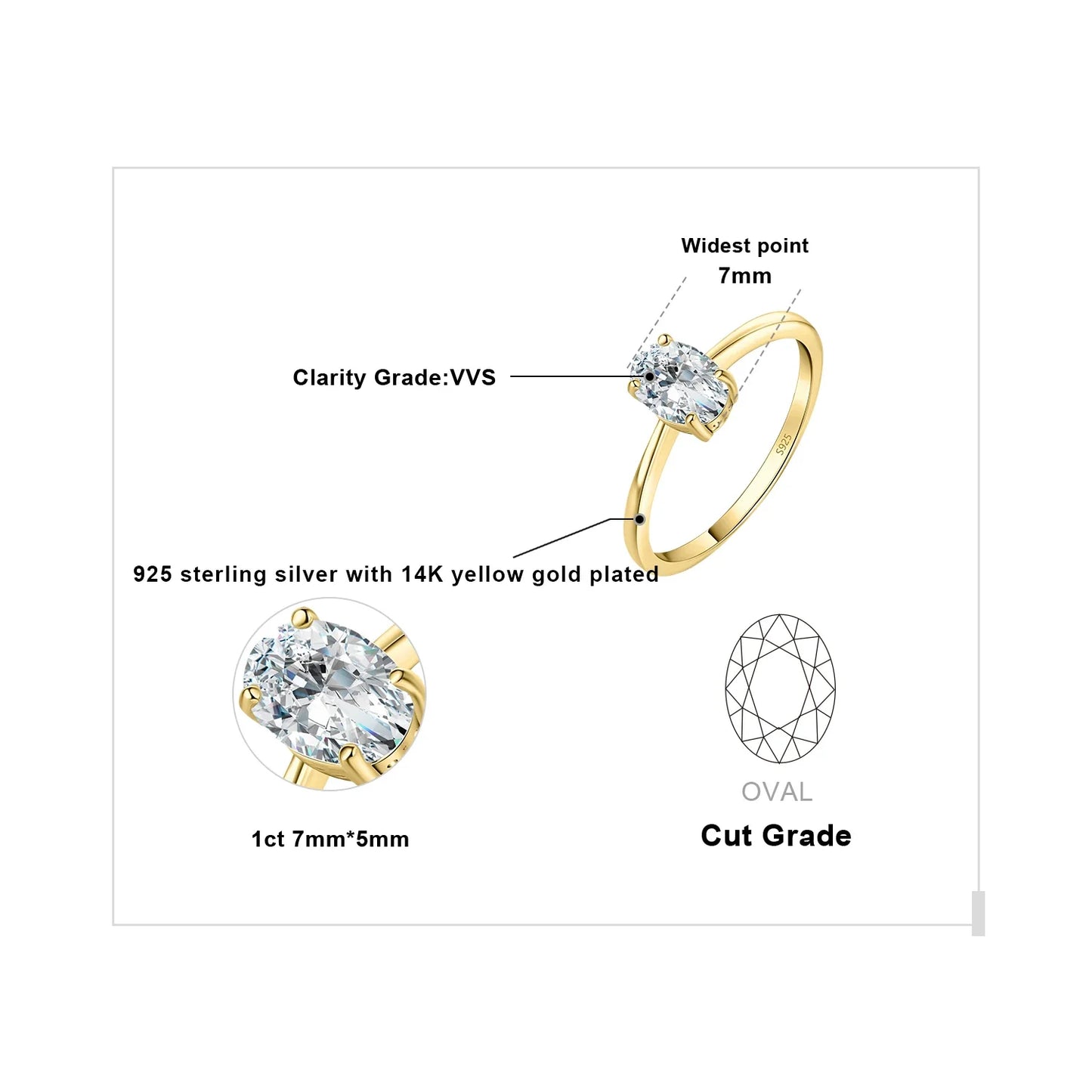 JewelryPalace Moissanite D Color 1ct 2ct Oval S925 Sterling Silver Solitaire Wedding Engagement Ring for Woman