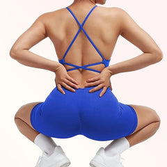 Yoga Criss Cross Backless Cami Sports Romper,Women's Jumpsuits Ribbed One Piece