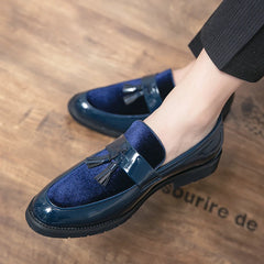 Men Leather Shoes Casual Shoes Men Tassel Flat Shoes Fashion Blue Formal