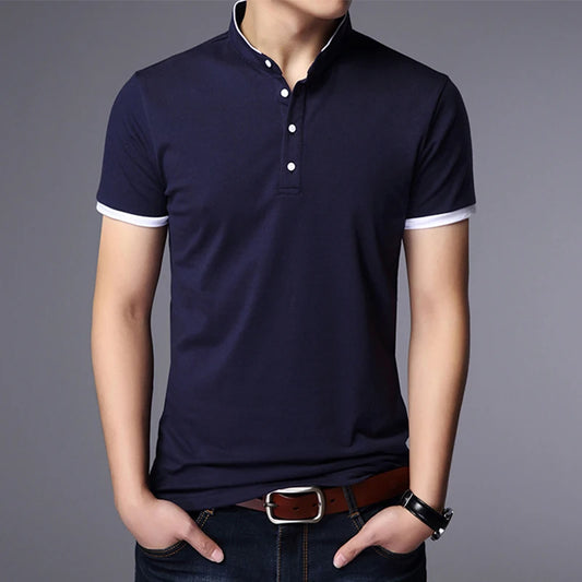 Men's Business Casual Polo Short Sleeve T-shirt Summer Comfortable and Breathable Solid Top