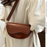 Women Vintage Solid Color Flap Small Saddle Shoulder Underarm Bag Fashion