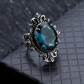 Pattern Vintage Women Rings with Oval Blue CZ Stone Retro Female Rings for Party