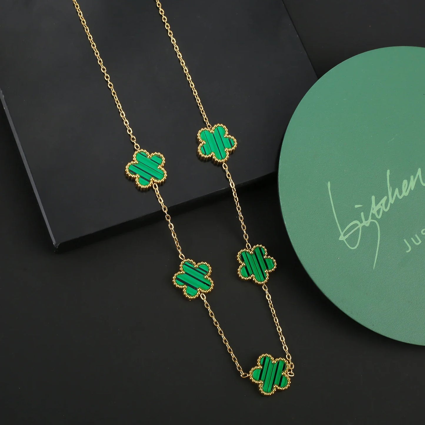 INS Hot Sale Stainless Steel Five Laef Flower Clover Bracelet Jewelry Set Necklace Earrings For Woman Daily Wear Brand Jewelry