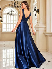 Homecoming Dresses: Evening Dress For Women Deep V-neck Satin Prom Gowns