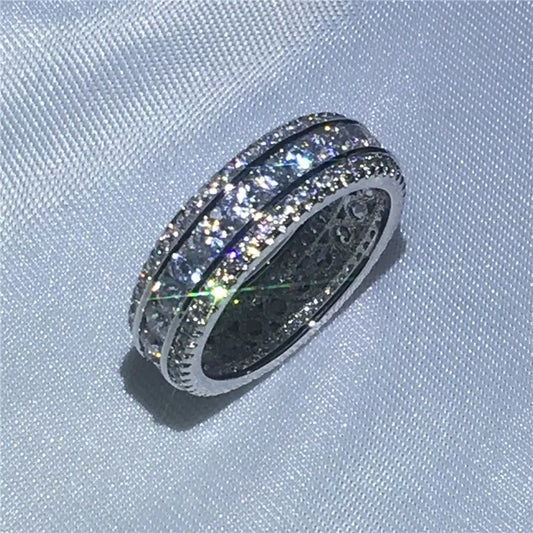 Eternity Full Round Lab Diamond Ring White Gold Engagement Wedding Band Rings for Women Men Jewelry Gift