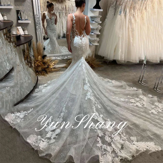 White Bridesmaid Dresses: Mermaid Wedding Dresses Women Lace Open Back