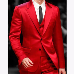 Tuxedo for Mens: Slim Fit Red Men Suits for Prom Singer Stage 3 Piece Satin