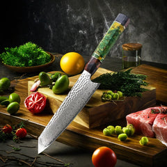 Damascus Kitchen Knife 8-inch Nakiri Knife 67 Layers Japanese Damascus Steel Slicing