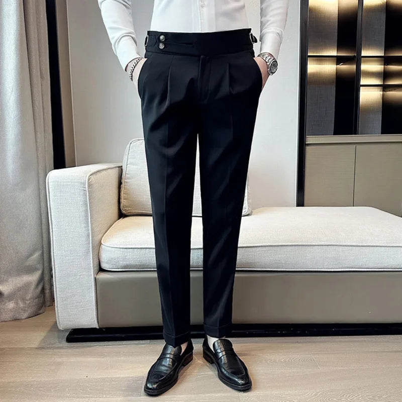 Elastic suit pants for men's Italian style personalized pleated white small suit pants