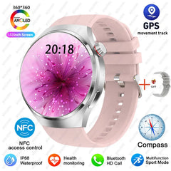 2025 New Watch 4 Pro GPS NFC Smart Watch Men 360*360 AMOLED Screen Heart Rate Bluetooth Call Waterproof Sports Man Smartwatch