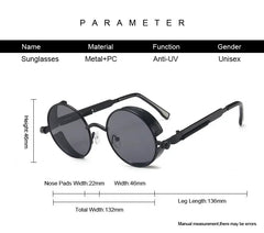 Classic Gothic Steampunk Sunglasses Luxury Brand Designer High Quality Men and Women Retro Round Metal Frame Sunglasses UV400