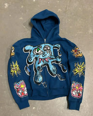 American Gothic trendy letter pattern printed oversized hoodie men's Y2K fashion Harajuku