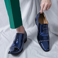 Male Golden Luxury Business Oxford Shoes Men Height Increase Patent Leather