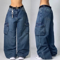 Y2K Baggy Jeans Womens Multi-pocket Washed Vintage Jeans