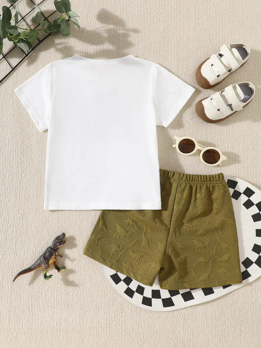 Summer Toddler Boy's 2 Piece Outfits Bamboo Fiber Short Sleeve T Shirt Dinosaur Shorts Set 1-8years Boy Daily Outdoor Outfits