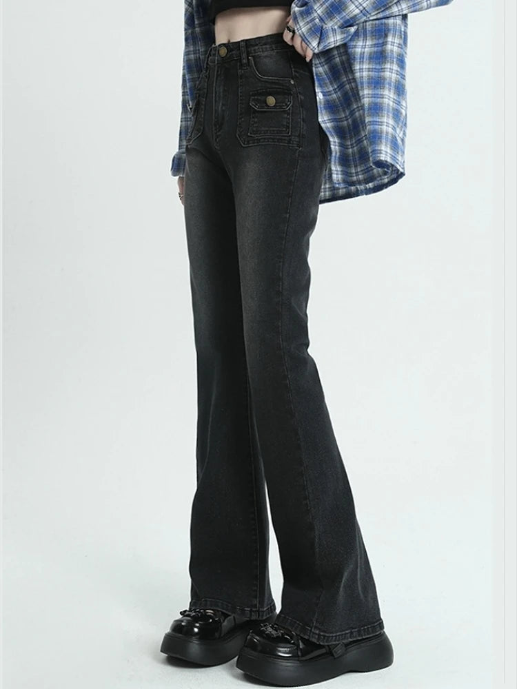Winter Vintage Flare Jeans Women Streetwear High Waist Chic Casual Y2K Denim Pants