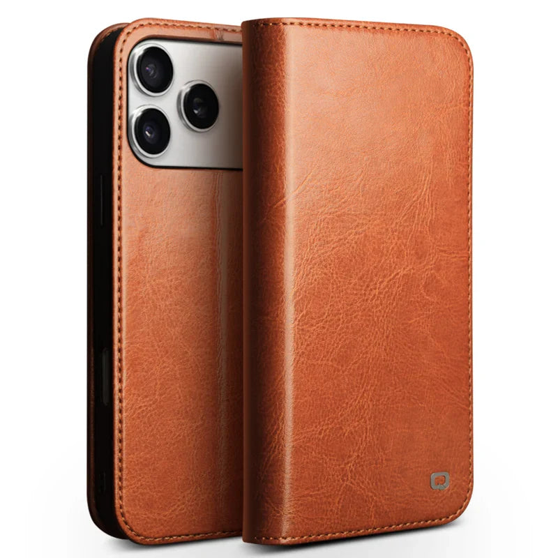 QIALINO Case for iPhone 17 Pro Max Luxury Ultra Slim Handmade Genuine Leather Wallet Card Slot Flip Cover for iPhone 17 Pro/Air