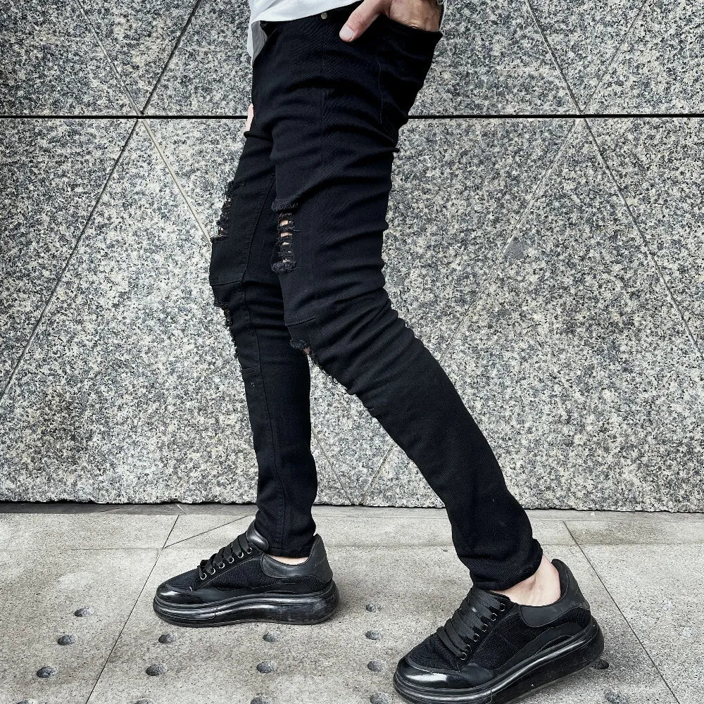 Men High street Hip hop Style Ripped Skinny Pencil Jeans Men Stylish Slim