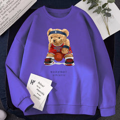 Women No Best14 Teddy Bear Basketball Athletic Print Hoodies Loose Crewneck