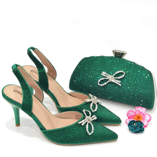 Matching Shoes and Bags: Italian gold Shoes And Bag Sets For Evening Party With Stones