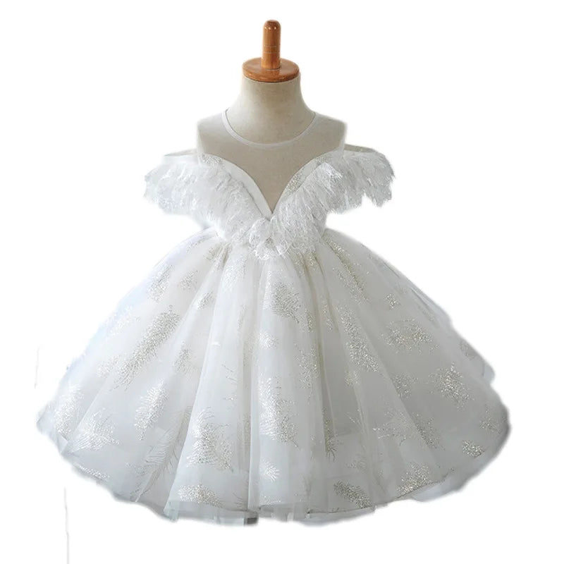 Kids Princess Dresses for Girls Children Feather Sequined Ball Gowns Toddler