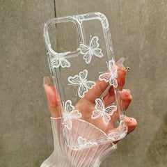 Cartoon White Butterfly Clear Case For iPhone 16 15 14 13 12 Mini 11 Pro Max X XR XS 7 8 Plus SE2 Soft Cover With Air Cushion