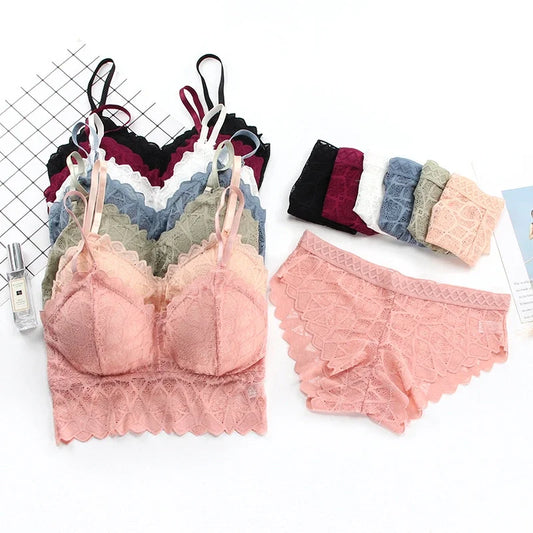 Women's Bra Set Beauty Back Tops Lace Push-up Bras and Panty Sets