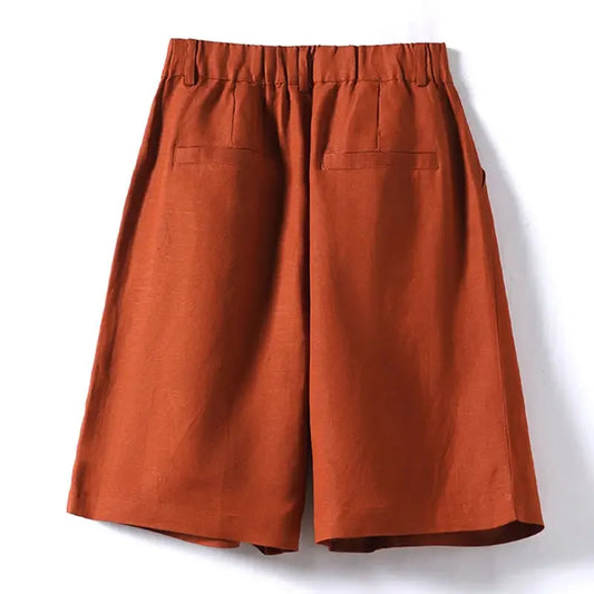 Cotton and Linen Shorts for Women Summer 2025 Loose High Waisted Wide Leg Pants Casual Versatile Solid Retro Straight Shorts