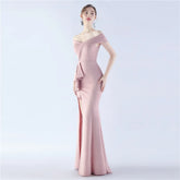 Homecoming Dresses: Women's Off Shoulder Evening Dress Long Soft Satin Formal