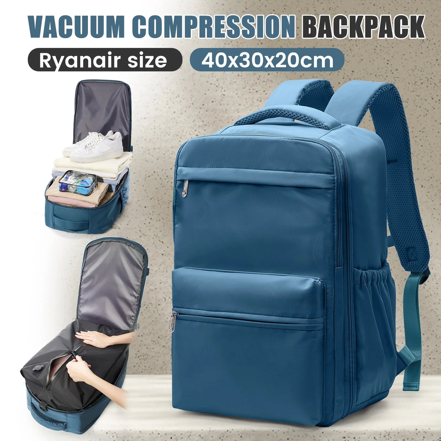 Ryanair 40x30x20 Travel Backpack Vacuum Compression Backpack with Pump, Wizzair Cabin Bag 15.6" Laptop Travel Bag,Storage Bag
