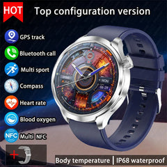 BOXUXING 1.85-inch Smart Watch Men Sport Waterproof Fitness Heart Rate Watches Compass GPS Track NFC Bluetooth Call Smartwatch