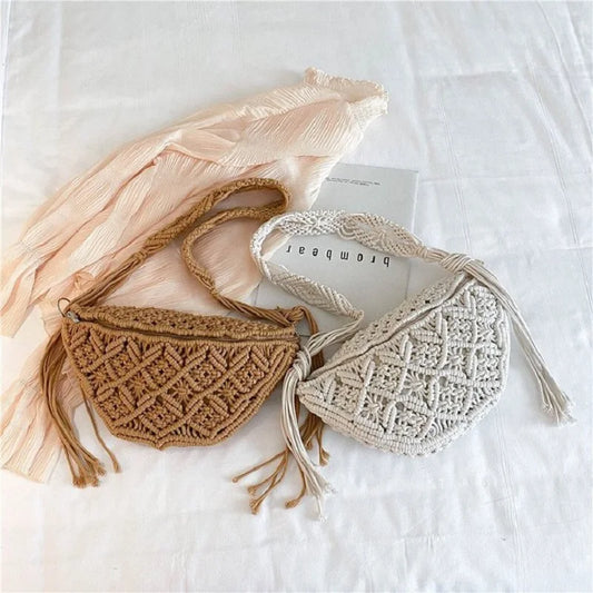 Bohemia Hand Woven Beach Bag With Tassels Cotton Crochet Hollow