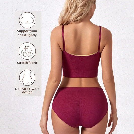 Women Seamless Bra Set Low Waist Panties Wire Free Bra Bralette