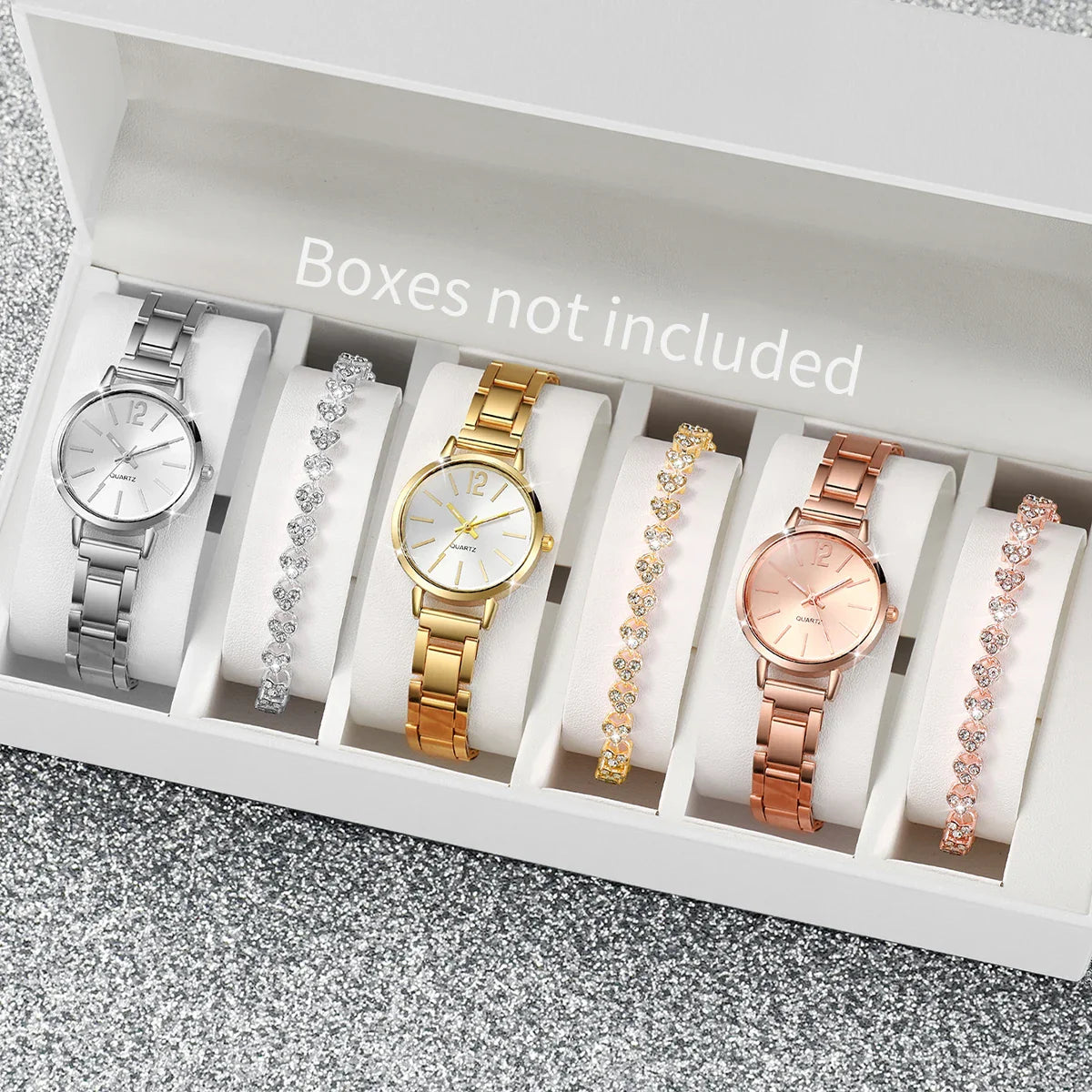 6PCS/Set Women's Watch Fashion Steel Band Quartz Watches Diamond Bracelets Set(Without Box)