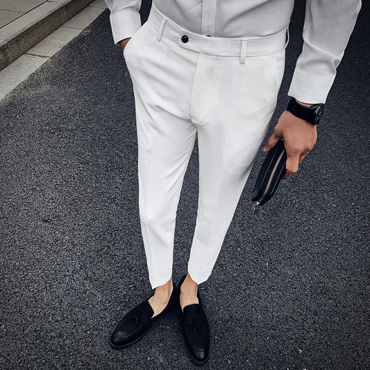 Men's Slim Fit Skinny British Casual Ankle Pants, Korean Style Versatile Men's Suit Pants
