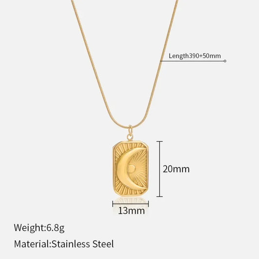 316L Stainless Steel Star Moon Flower Hang Tag Necklace for Women Minimalist Golden