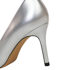 Women 8.5cm High Heels Scarpins Pumps Lady Blue Yellow Silver Glossy Leather