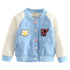 Embroidery Mandarin Collar Color Patchwork Cartoon Zipper Jacket For Baby Kids Girls