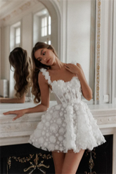 Homecoming Dresses: White Mini Prom Dresses Flower Lace Embroidery Evening Dress