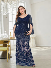 Homecoming Dresses: Plus Size Elegant Sequin Blue Evening Dress Women