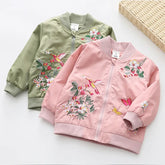 Autumn Fashion Children Outwear V-Neck Embroidery Flower Baseball Jacket For Kids