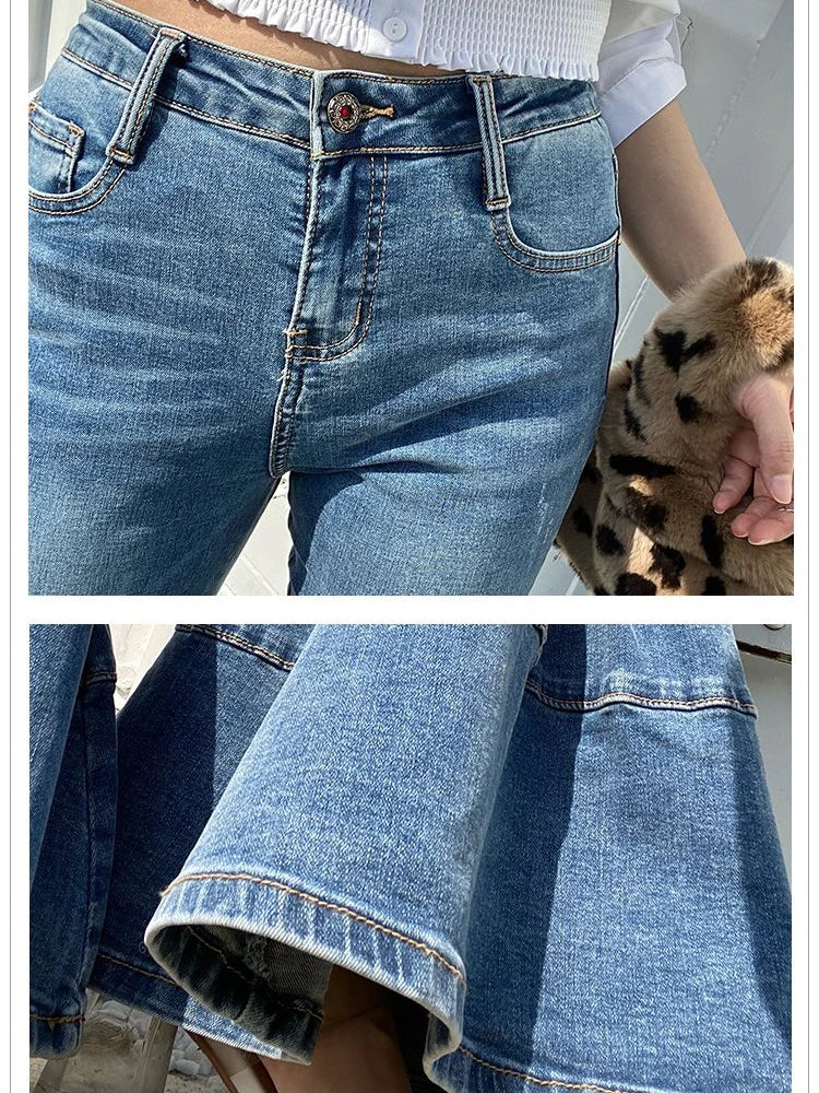 Spring and Autumn Light Color Flared Pants Women's Retro High Waist Splicing Loose