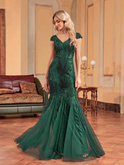 Formal attire Dresses: Sleeveless Green Sequin Formal Evening Dress Women